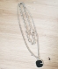 Collier chaine multirang en acier inoxydable pendentif médaille et barre cadenas argenté de qualité pour femme