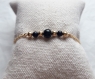 Bracelet pierres fines obsidienne noire et chaîne argent 925 doré à l'or fin