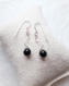 Boucles d'oreilles obsidienne noire pendantes argent 925