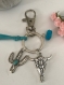 Porte-clés bijou de sac, en métal argenté, style bohème, pendentifs cactus, tête de buffle, pierre turquoise