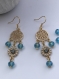Boucles d'oreilles métal doré attrape-rêves et perle bleu