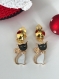 Boucles d'oreilles à clips en métal doré et émail, pendentif chat noir et blanc
