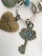 Porte-clés bijou de sac coeur bronze antique et clé