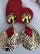 Boucles d'oreilles à clips en métal doré, sequin et losange émail rouge