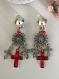 Boucles d'oreilles clips en métal argenté pendentifs croix