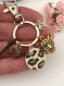 Porte-clés bijou de sac thème léopard, médaille, tête de léopard, pompon boule fausse fourrure, mini léopard
