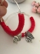 Boucles d'oreilles créoles perles heishi rouges  pendentif tête indien