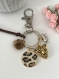 Porte-clés bijou de sac thème léopard, médaille, tête de léopard, pompon boule fausse fourrure, mini léopard