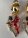 Boucles d'oreilles à clips en métal doré, pendentifs colibri en émail rouge