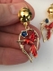 Boucles d'oreilles à clips en métal doré, pendentifs colibri en émail rouge