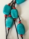 Sautoir perles sur cordon turquoise, corail et noir