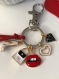 Porte-clés bijou de sac, escarpin, sac, lèvres, coeur et diamant, ton rouge