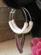 Créoles en métal inoxydable argenté et en perles heishi blanches, pendentifs grandes plumes