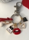 Porte-clés bijou de sac, escarpin, sac, lèvres, coeur et diamant, ton rouge