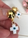 Boucles d'oreilles à clips en métal doré et émail, pendentif croix