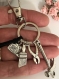 Porte-clés bijou de sac en métal argenté thème artisan, métier, pinceau, marteau, pince, mètre