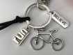 Porte-clés bijou de sac en métal argenté, sport, pendentifs : vélo, run, believe
