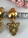 Boucles d'oreilles à clips en métal doré, pendentifs tête de léopard
