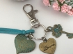 Porte-clés bijou de sac coeur bronze antique et clé