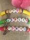 Bracelet à message, perles heishi, tokyo, rio, berlin, rose, vert jaune