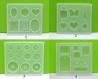 Moules en silicone 4 modèles forme boutons, papillon, tour eiffel, lunettes, cadre, coeur, bouteille, formes géométriques pour résine uv