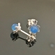 Boucles d'oreilles puces fleurs argent 925/000 perles pierres agate bleue