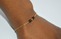 Bracelet femme chaîne fine et perles d'onyx- doré à l’or fin