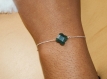Bracelet femme / chaîne très fine délicat breloque  /perle trèfle d 'agate verte /argent massif 925 / bracelet minimaliste