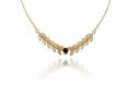 Collier délicat minimaliste chaîne feuille de laurier perle d 'onyx  doré à l 'or fin