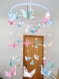 Lustre/suspension/chandelier origami avec grues de couleur bleu, rose et vert mint pour décorer chambre enfant/bébé