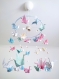 Lustre/suspension/chandelier origami avec grues de couleur bleu, rose et vert mint pour décorer chambre enfant/bébé
