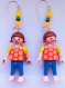 Boucles d'oreilles playmobil/argentées, figurine en orange/bleu/jaune