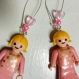 Boucles d'oreilles playmobil/argentées, figurine en jaune/rose