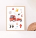 Affiche pompier, décoration chambre enfant bebe naissance imagier animaux pompiers