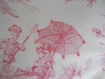 Housse de coussin 40 x 40 cm toile de jouy rose -esprit charme chic - décoration scènes romantiques 