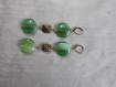 Boucles d'oreilles perles œil de chat vert ronde plate et perles métal doré motif ethnique 8 cm