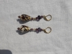 Boucles d'oreilles bohème chic, perles verre inclusions, style murano aubergine et doré avec facettes assorties. 60 mm.