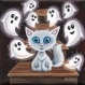 Petite peinture acrylique chat et fantômes
