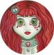 Peinture acrylique sur toile d'une zombie punk aux cheveux rouges