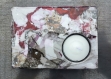 Bougeoir en porcelaine rectangulaire, gris, rouge-peint à la main