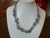 Collier original 3 rangs cuir bleu marine avec perles acier et verre dans les tons bleus et blancs