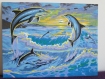 Peinture la fête des dauphins au coucher du soleil