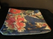 Trousse plate en tissu oiseaux et fleurs et jean clair 