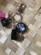 Porte clés, pin up rockabilly, tissu, cabochon et breloques