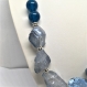 Aigue marine quartz brut bleuté irisé apatite collier 55cm, pierres fines veritables collier femme