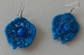 Boucles d'oreilles coton bleu et perle 