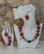 Parure collier-bracelet-boucles d'oreilles bois-verre givré-métal aux couleurs bleue et marron modèle 