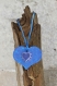 Sautoir pendentif coeur en bois peint à la couleur bleue décoré main modèle 