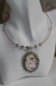 Ras-du-cou pendentif métal-perles d'eau douce-perles de verre rose et argent modèle 