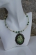 Ras-du-cou pendentif métal-aventurine-eau douce-cristal-perles de verre vert-ivoire modèle 